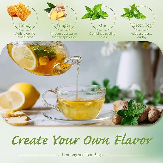 WT WEETEE Lemongrass Tea Bags, 100 Count Pure Lemon Grass Leaves Tea Bags, Natural Caffeine Free