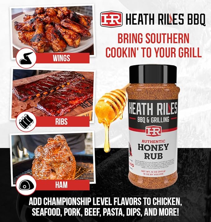 Heath Riles BBQ Rub - Honey Seasoning, Champion Pitmaster Recipe, Legendary BBQ Rubs For Smoking &