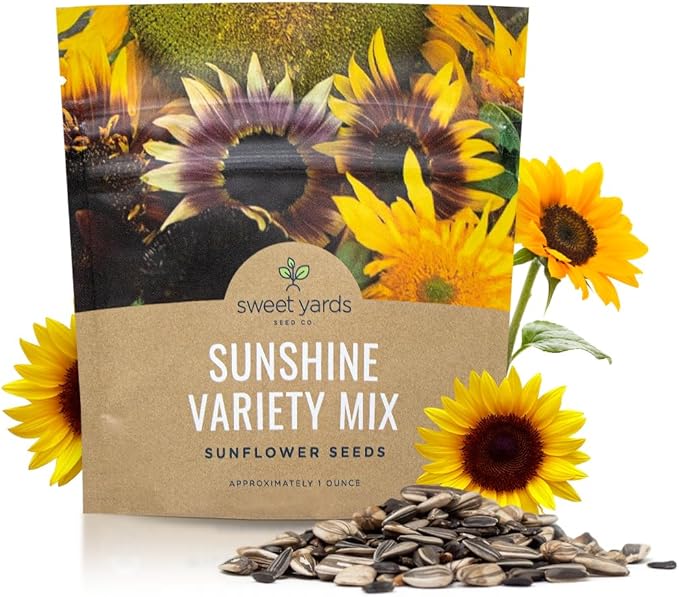 SWEET YARDS Sunflower Variety Mix 10 Types of Beautiful Sunflowers - Bulk 1 Ounce Packet - Open