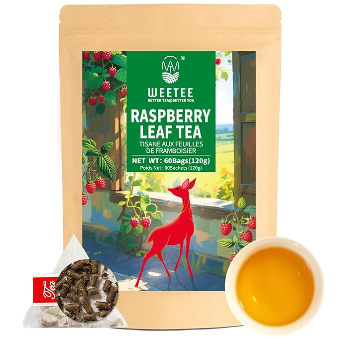 WT WEETEE Red Raspberry Leaf Tea Bags, 60 Count Corn Fibre, Pure Cut & Sifted Raspberry Leaves, No