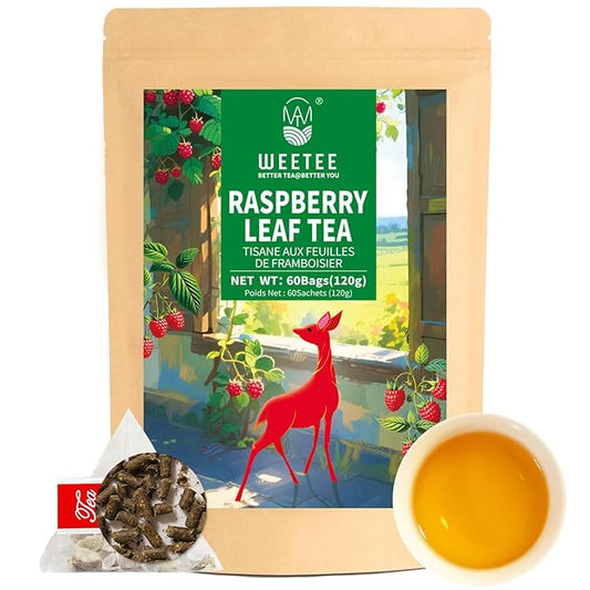 WT WEETEE Red Raspberry Leaf Tea Bags, 60 Count Corn Fibre, Pure Cut & Sifted Raspberry Leaves, No