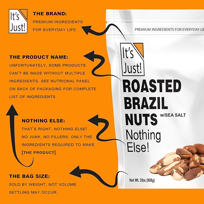 It's Just - Brazil Nuts, 2lbs, Product of Peru, Roasted & Salted, Packaged in USA (Roasted/Sea