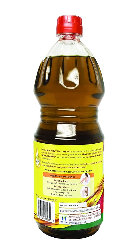 Nihar Naturals Kacchi Ghani Mustard Oil| Cold Pressed| 100% Pure Mustard Oil| For Skin, Hair Care &