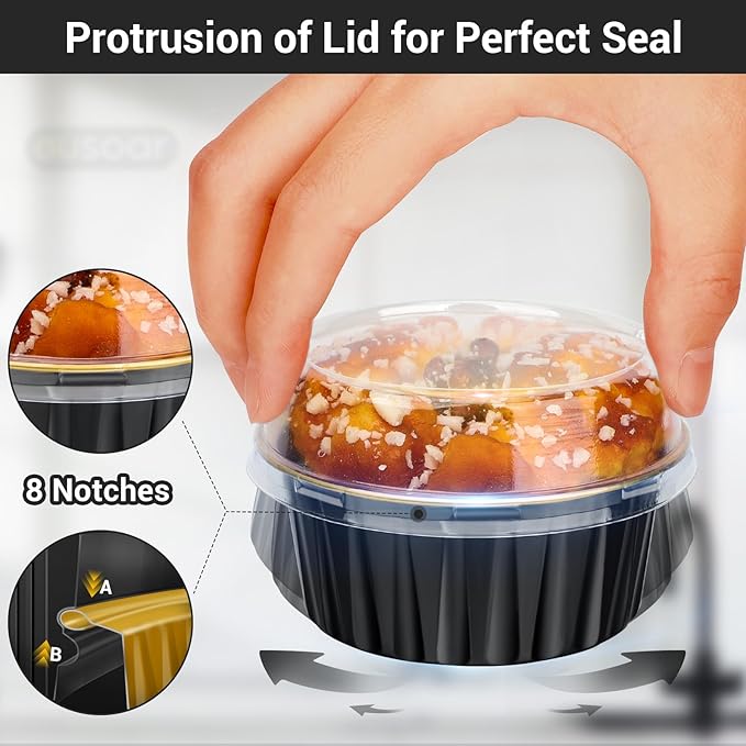 EUSOAR Aluminum Baking Cups, 120pcs 5oz Disposable Mini Foil Cupcake Liners Ramekins Cups with Lids