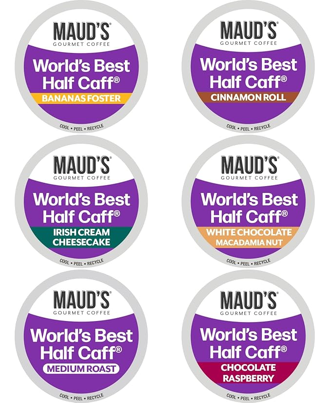 Maud's Half Caff Coffee Pods Variety Pack, 48 ct, 6 Assorted Flavors, Medium Roast Coffee in