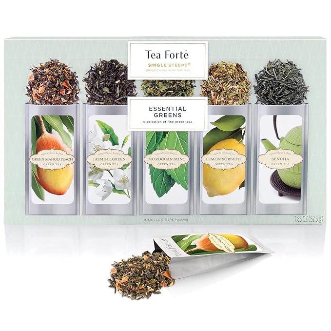 Tea Forte Green Tea Assortment Single Steeps Loose Leaf Premium Tea Gift Set Sampler, 15 Count 3 of