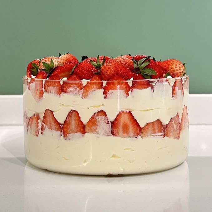 190oz Extra Large Glass Trifle Bowl with Lid, Modern Design Clear Glass Round Dessert Centerpiece