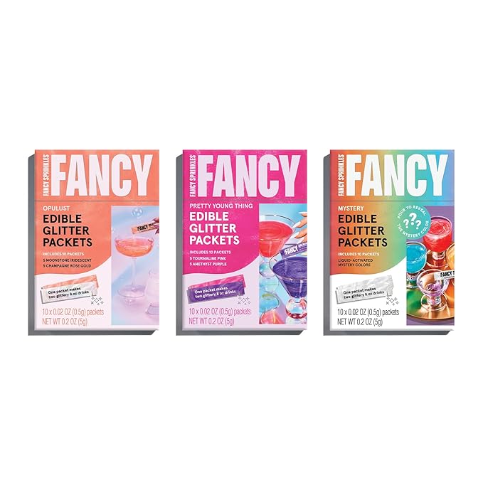 Fancy Sprinkles MVP Set (Opulust, Pretty Young Thing, and Mystery) Edible Glitter Packets Portable