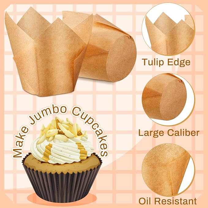 300 Pcs Jumbo Muffin Liners for Baking 2-1/4" x 4" Large Tulip Cupcake Liners Greaseproof Cupcake