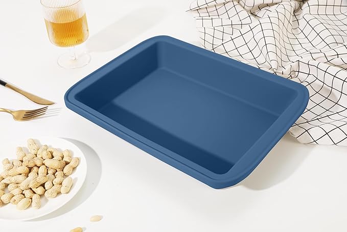 Sunsetbaby Silicone Baking Pan, Deep Rectangular Bakeware Cake Pan with Handles, Compatible with