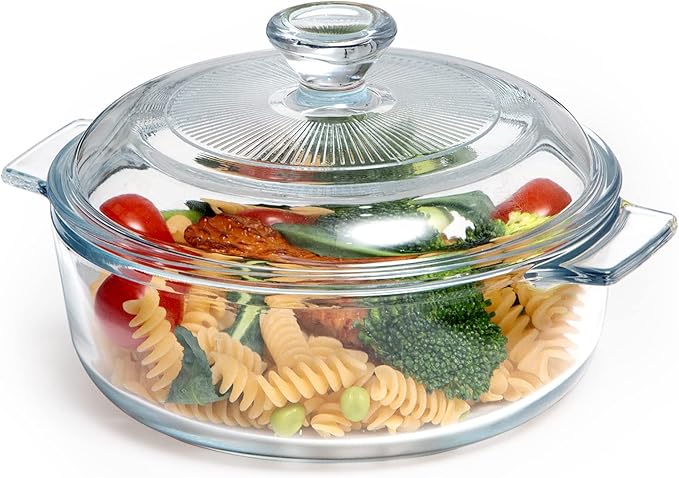 NUTRIUPS Mini Glass Casserole Dish with Lid Oven Safe Covered Round Casserole Dish 6" Glass