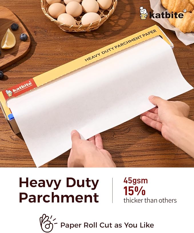 Katbite Parchment Paper Roll for Baking, 2 Pack of 15 in x 210 ft, Heavy Duty Cooking Paper for