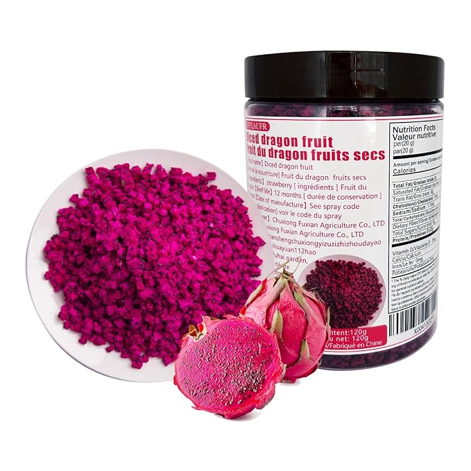 Freeze-Dried Diced Dragon Fruit Snack - 4.23 Oz,Freeze-Dried Pitaya grain (Dragonfruit) dragon