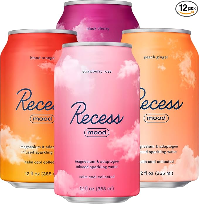 Recess Mood Magnesium Supplement Drink Calming Beverage, 12 Ounce (Variety Pack, 12 Pack) *Original