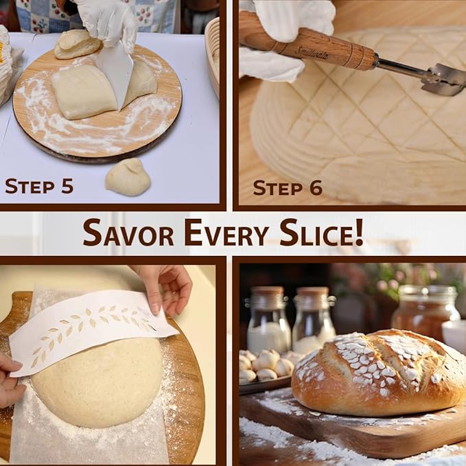 Round Banneton Bread Proofing Basket with Linen Liner, 9??Bread Basket with 6 Essential Bread