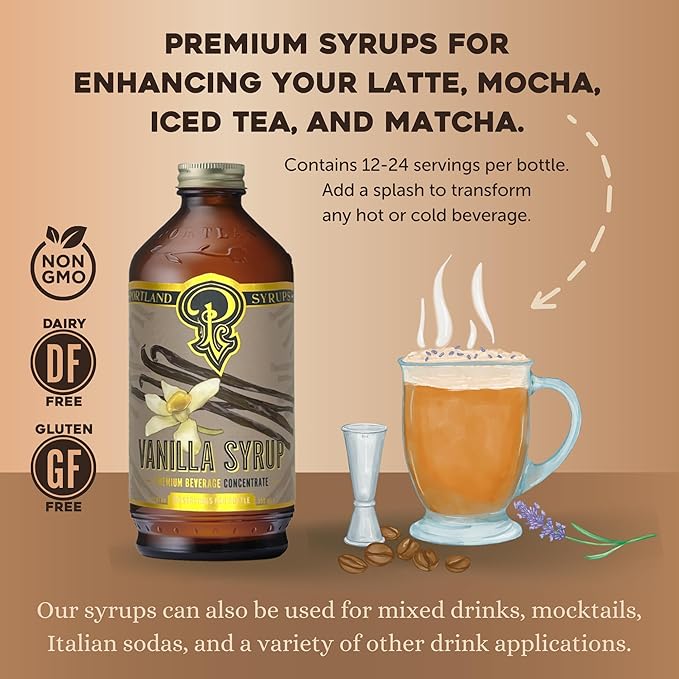 Portland Syrups Vanilla Syrup – Flavoring for Coffee, Lattes, Cold Brew, Macchiatos, Cocktails, &