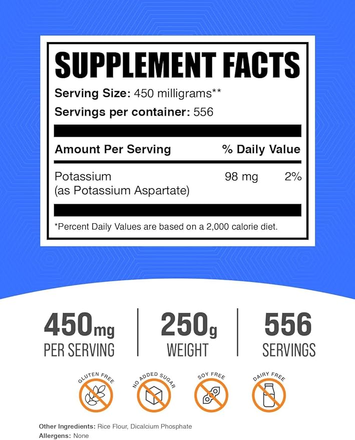 BulkSupplements.com Potassium Aspartate Powder - Mineral Supplement, for Hydration Support - Gluten