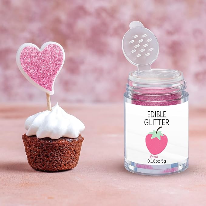 Pink Edible Glimmer Powder Glitter - Colaele 5 grams Food-Grade Luster Dust Metallic Fancy Food