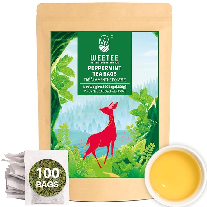 WT WEETEE Peppermint Tea Bags, Made with 100% Pure Peppermint, Fresh Minty Flavour Herbal Tea