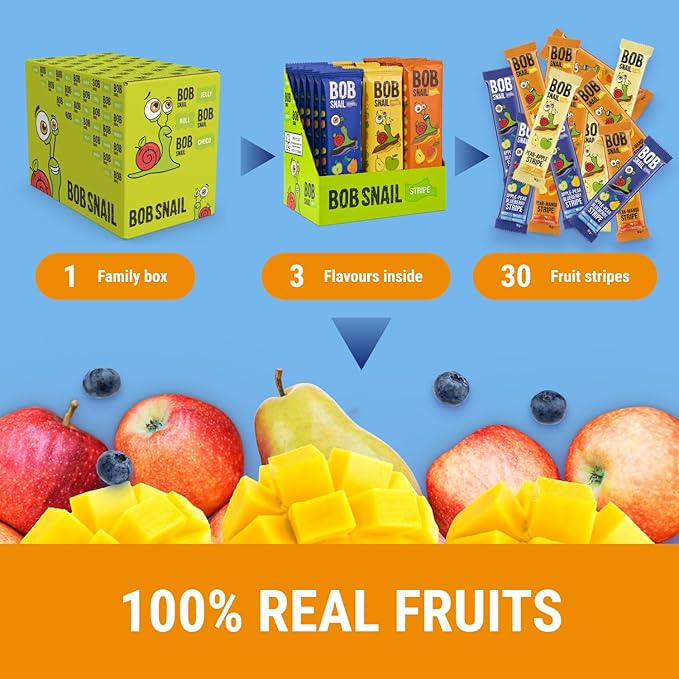 BOB SNAIL Healthy Organic Fruit Snacks for Kids and Adults ??30 Organic Fruit Leather Snacks with