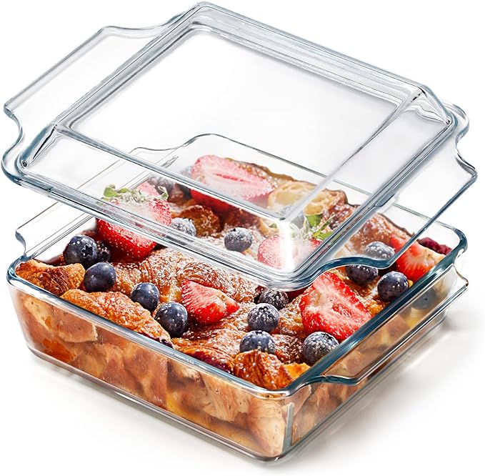 NUTRIUPS 8x8 Baking Dish Square Casserole Baking Dishes with Glass Cover Glass Casserole Dish with