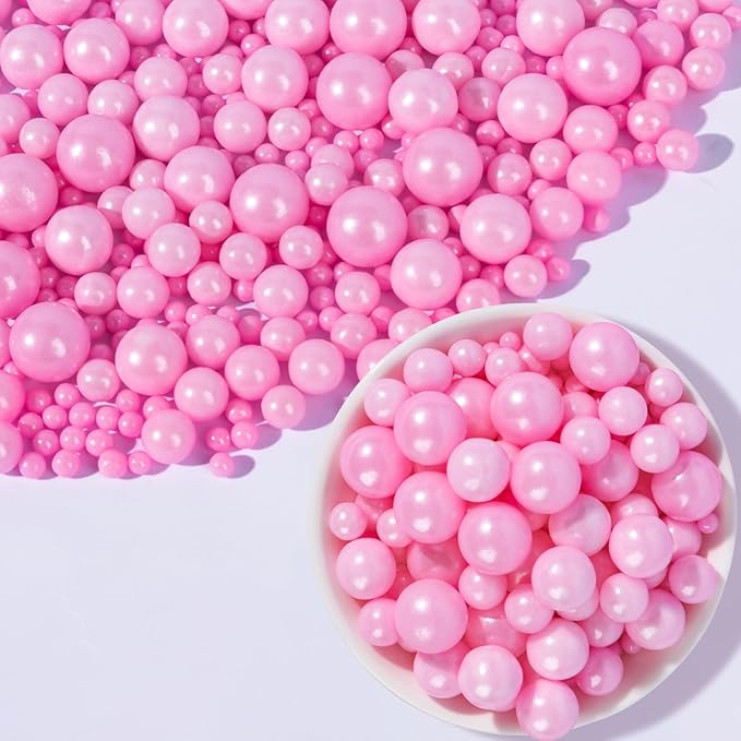 Pink Pearl Sprinkles for Cake Decorating,Edible Sugar Pearls for Baking,Mix Size,Mother's Day Cake