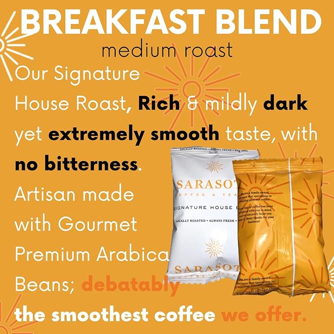 Sarasota Coffee Ground Packets | Gourmet Medium Roast Ground Coffee Packs | Breakfast Blend | Low