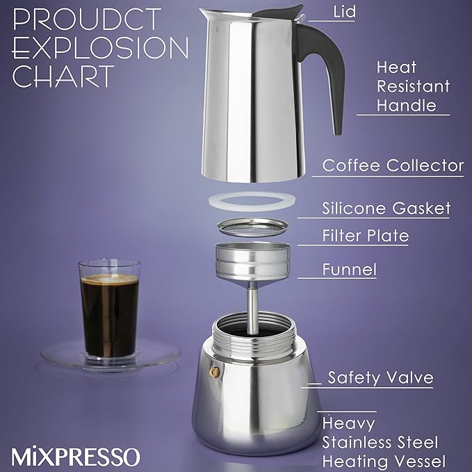 Mixpresso 12 Cup Greca Stovetop Espresso Pot 600ml/20oz, Moka Pot with Coffee Percolator Design