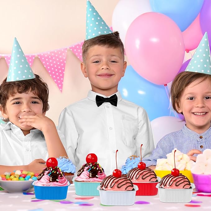Aoriher 150 Pieces 10 oz Mini Cake Pans with Lids Aluminum Foil Baking Cups Square Disposable 4" x
