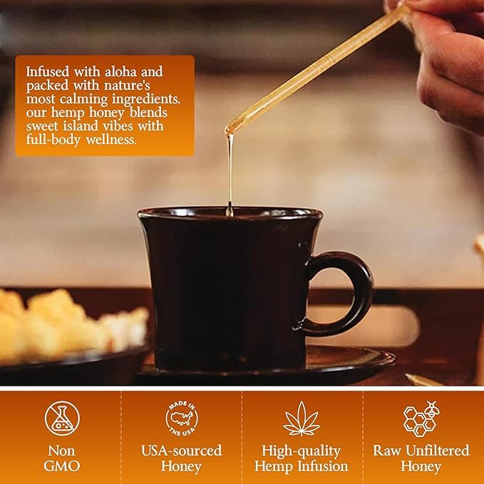 MOWI WOWI Hemp Honey Straws - 100% USA Pure, Raw, Unfiltered Honey - Infused with Hemp Oil, Non-GMO
