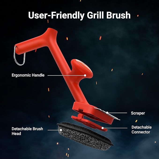 BBQ Grill Brush Bristle Free - 17" Safe Steam Grill Cleaner Brush with Scraper and 3 Brush Heads