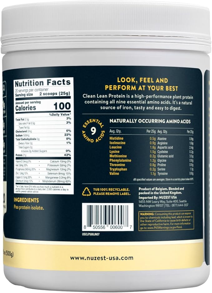 Nuzest - Pea Protein Powder - Clean Lean Protein, Premium Vegan Plant Based Protein Powder, Dairy