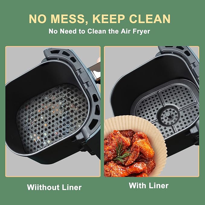 Air Fryer Paper Liner, Unbleached & Biodegradable Material, Disposable Non-stick Parchment Paper