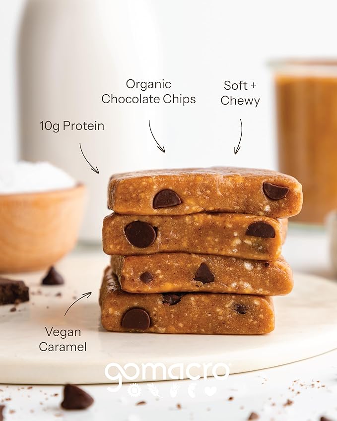 GoMacro MacroBar Organic Vegan Protein Bars - Salted Caramel + Chocolate Chips (2.3 Ounce Bars, 12