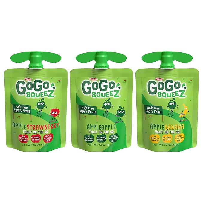 GoGo squeeZ Applesauce, Variety Pack (Apple/Banana/Strawberry), 3.2 Ounce (20 Pouches), Gluten