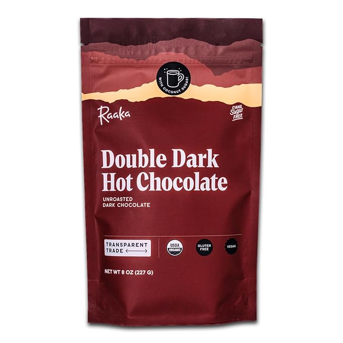 Raaka Double Dark Hot Chocolate Mix - Vegan, Organic, Gluten and Dairy Free - Lightly Sweetened