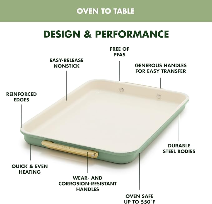 GreenPan Bakeware 13" x 9" Quarter Sheet Pan, Ceramic Nonstick Baking Pan, PFAS & BPA Free, Gold