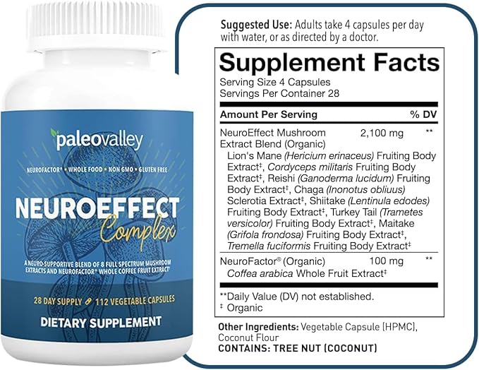 Paleovalley NeuroEffect - Neuro Mushroom Coffee Nutritional Supplement for Focus, Memory, and