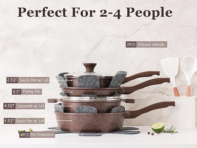 SENSARTE Nonstick Cookware Set 13-Piece, Healthy Pots and Pans Set Kitchen Cooking Set with
