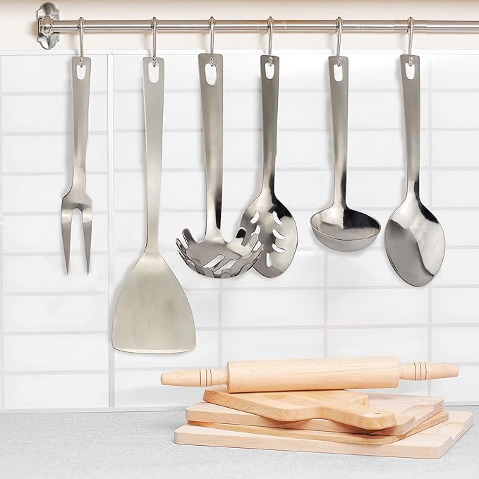 Darware Complete Serving Set (6-Piece, Silver); w/Pasta Server, Fork, Slotted Spoon, Ladle, &