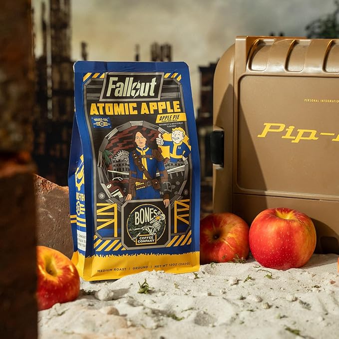Bones Coffee Company Fallout Atomic Apple, Apple Pie Flavored Coffee, Medium Roast Low Acid Arabica