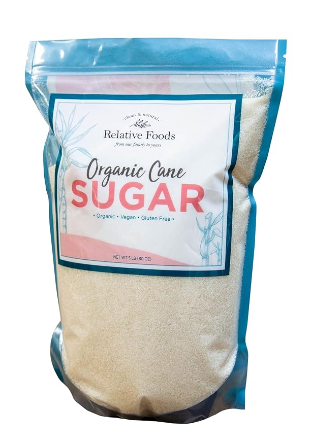Organic Cane Sugar Crystals (5lb sugar packet) - Preservative & bone-char free, vegan food sugar