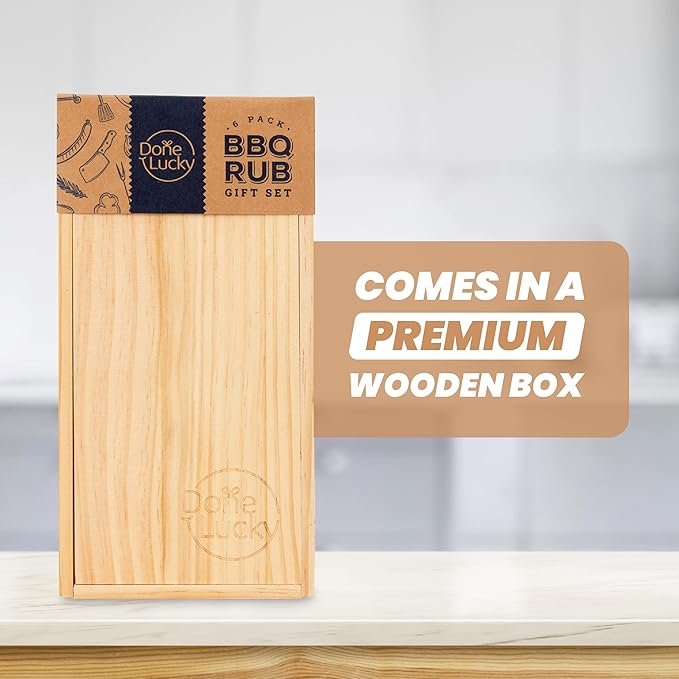BBQ Rub Gift Set - Spice Gift Set in Premium Wooden Box - Great Grilling Gift for Father's Day