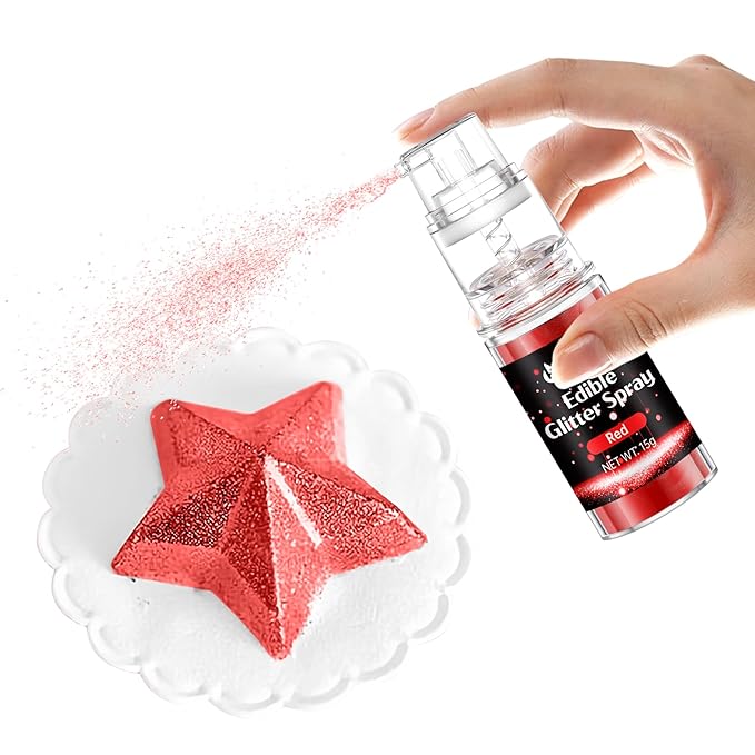 Red Edible Glitter Spray - Herbeklab 15g Edible Glitter for Cakes, Food Grade Metallic Shimmer