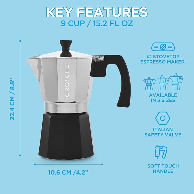 GROSCHE Milano Stovetop Espresso Maker Moka Pot Cuban Coffee Maker Stovetop Coffee Maker Moka