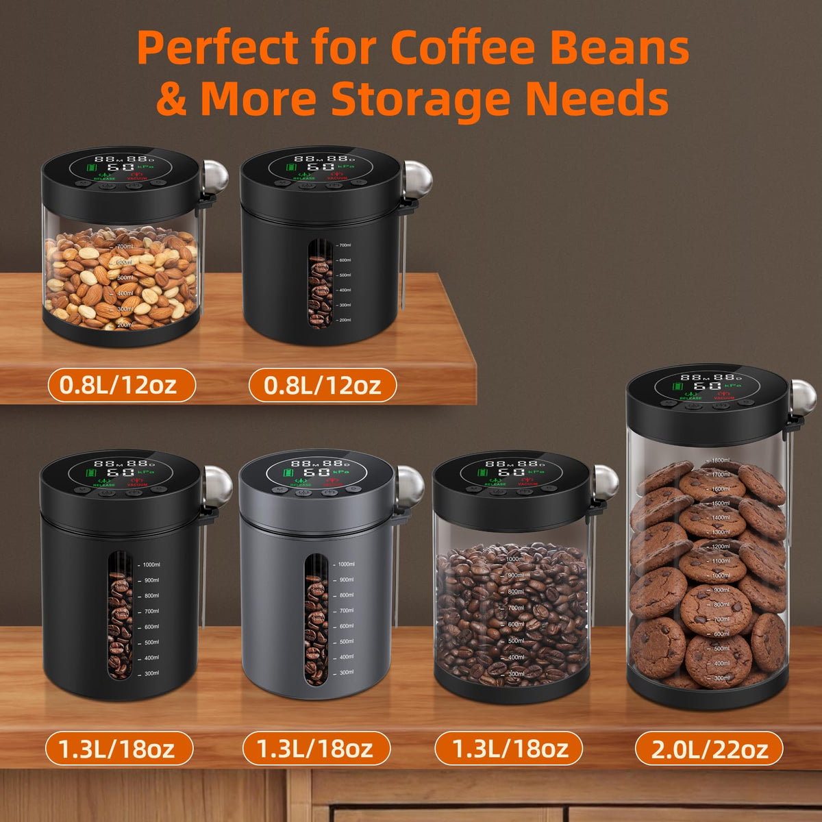 Automatic Vacuum Coffee Canister, 1.3L Coffee Container with LED Display