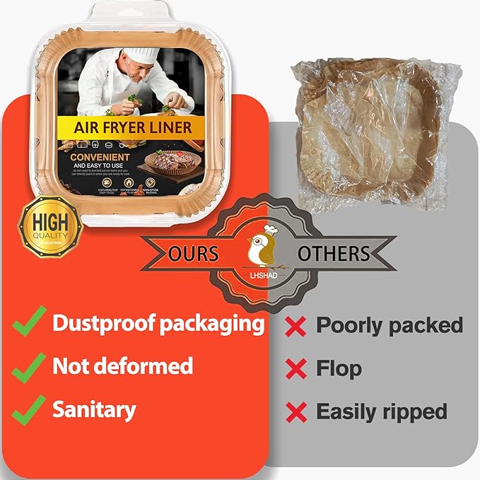 Air Fryer Liners Disposable 9 Inch, 9 inch Air Fryer Liners 125 Pcs Large Square Air Fryer Paper