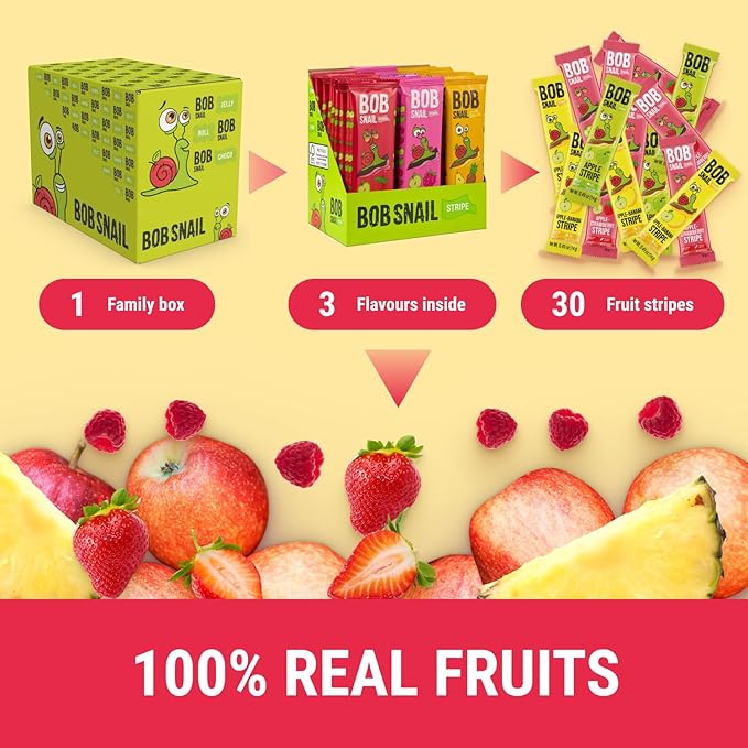 BOB SNAIL Healthy Organic Fruit Snacks for Kids and Adults ??30 Organic Fruit Leather Snacks with