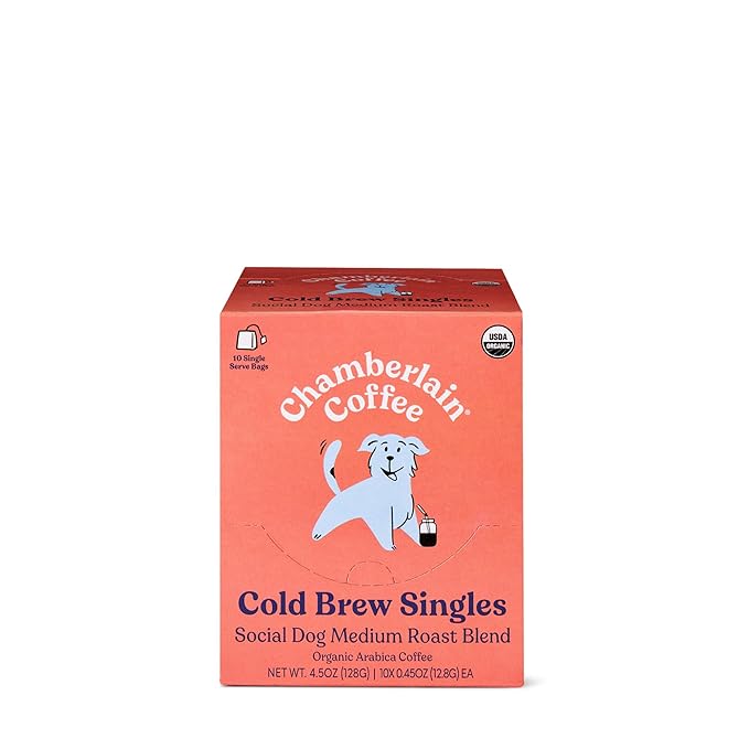 Chamberlain Coffee Social Dog Blend Cold Brew Singles - Full Bodied, Medium Roast Organic Coffee