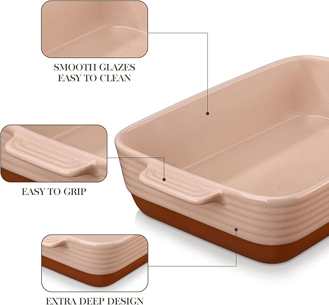 MALACASA 4.8 Qt Ceramic Oven Dish with Handles, 9 x 13 Inch Baking Dish Casserole Dishes, Deep